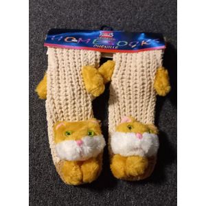 Anti-slip slofsok met poes - Homesock - huissokken - lichtbruin - 35/38