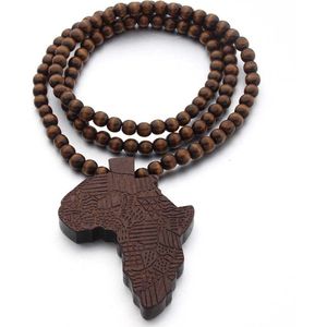 ICYBOY Klassiek Bruine Houten Ketting met Afrikaanse Map Pendant [Wood] [ICED OUT] [66CM] - Africa map wooden necklace hiphop hip hop HIPA map Afrika wood pendant jewelry