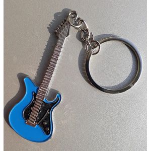 gitaar sleutelhanger blauw/zilver