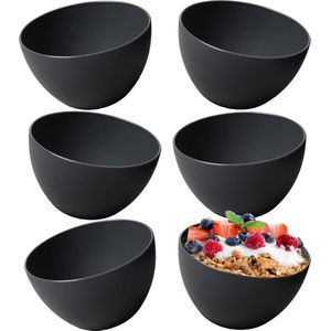 Ramen Bowl Mueslikommen Set Van 6 Stuks Onbreekbaar 750 Ml Dessertkommen Soepkommen - Kunststof - Antraciet Zwart