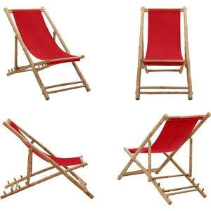 vidaXL Ligstoel bamboe en canvas rood - Strandstoel - Strandstoelen - Tuinstoel - Tuinstoelen
