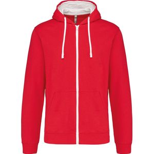 Kariban Herensweater met rits en capuchon in contrasterende kleur K466 - Red / White - 3XL