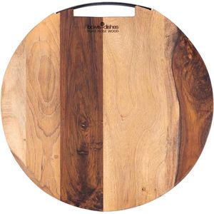 Bowls and Dishes Pure Rose Wood Duurzame Borrelplank | Tapasplank | Serveerplank rond | Pizzaplank 1 metalen handvat Ø 35 cm | cadeautip!