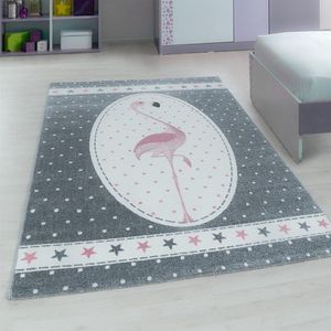 Tapijtenloods Kids Flamingo Vloerkleed Kinderkamer Grijs Laagpolig- 120x170 CM