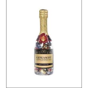 Snoep - Champagnefles - Geslaagd Gefeliciteerd - Gevuld met Drop - In cadeauverpakking met gekleurd lint