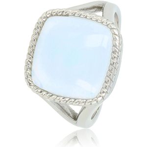 My Bendel Zegelring zilverkleurig met White Quartz edelsteen - Ring zilverkleurig met White Quartz kristal steen - Met luxe cadeauverpakking