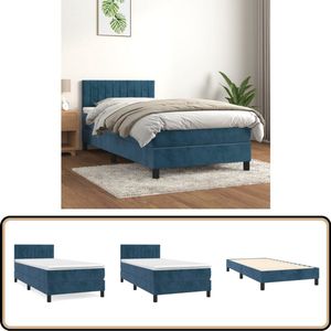 vidaXL Boxspring Fluweel - Donkerblauw - 90x190 cm Boxspringbed - Donkere Kleuren - Velvet Bed - Tweepersoonsbed - Pocketveer Matras