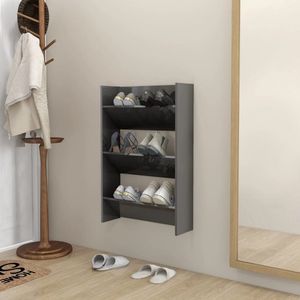 The Living Store Schoenenkast - Muurmontage - 60x18x90 cm - Hoogglans grijs