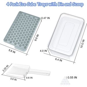Mini ijsblokjesbakjes voor vriezer - Gemakkelijke ontgrendeling - 4 stuks - Bolvormig - Met bak en schep - Verpletterende dranken - Koffie - Cocktail Ice cube tray