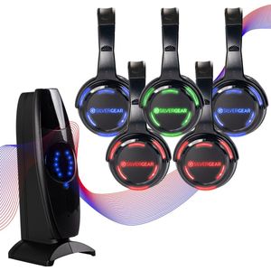 Silvergear Silent Disco Set - Koptelefoon 5x - Disco Licht - Compleet - 8 uur - 100 m Bereik - Zwart