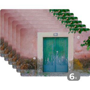 Placemat - Placemats kunststof - Deur - Groen - Roze - Verf - 45x30 cm - 6 stuks - Hittebestendig - Anti-Slip - Onderlegger - Afneembaar