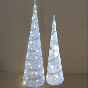 LED verlichte kegels - kerstboom lampen- set 2x st- 39 en 59 cm- rotan/kunststof