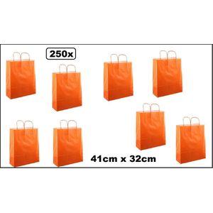 250x Koordtas Big oranje 41cm x 32cm - papier - goodiebag papieren draagtas tas koord festival kado themafeest party geschenken