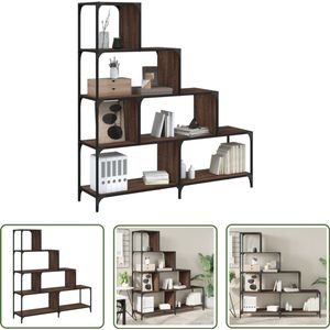 The Living Store Boekenkast 4-laags 139x33,5x149 cm bewerkt hout bruin eiken - Boekenkast - Houten Boekenkast - Industriële Boekenkast - Vintage Boekenkast - Opbergkast