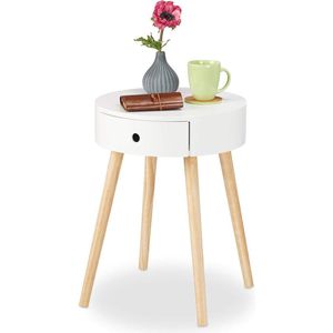 Ronde bijzettafel met lade van hout Scandinavisch design - 52 x 40 cm - wit