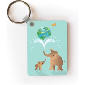 Sleutelhanger - Een illustratie van twee olifanten waaronder een baby olifant - Uitdeelcadeautjes - Plastic