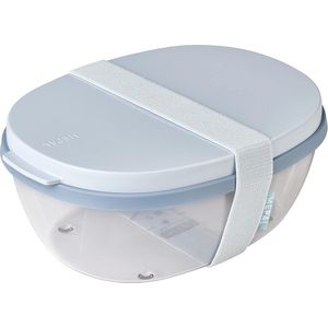 Saladebox Ellipse - salade-lunchbox met meerdere vakken - Bento Box voor salades onderweg - gezonde lunch & lifestyle - plastic meal prep box - 1300 ml + 600 ml - Nordic blue