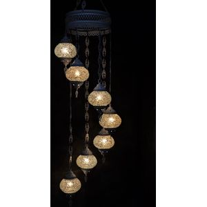 Hanglamp multicolour wit glas mozaïek Oosterse lamp kroonluchter Crèmewit 7 bollen