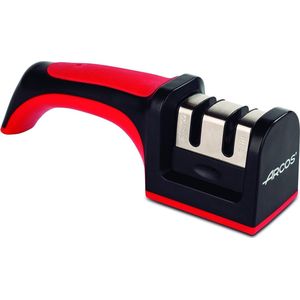 Professionele slijper met ergonomische handgreep voor handmatig slijpen en polijsten van messen. Keramische en koolstofrollen. Kleur rood en zwart