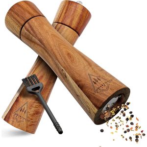 Grote Zout- en Pepermolen Set van 2 - 21 cm Houten Molens met Keramische Molen en Reinigingskwast - Perfect Keuken cadeau-idee