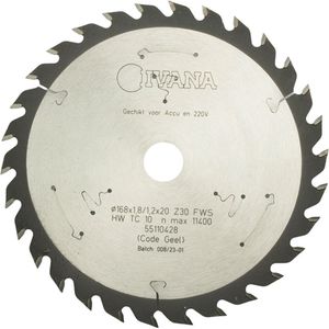 Ivana Cirkelzaagblad Hardmetaal 168x1.8mm/1.2x20mm Z= 30FWS Hout