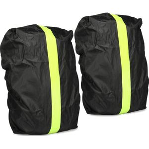 2 x rugzakbescherming, waterdichte regenbescherming voor schooltassen en rugzak, regenhoes met gele reflectiestrepen, 02 stuks, zwart V2