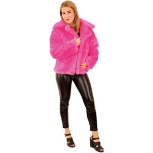 Bontjas neon roze voor dames 36/38 (S/M) - uitverkoop thema feest bont jas festival  verkleedkleding op=op