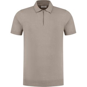 PURE PATH Knitted Shotsleeve Polo Half Zip With Chest Embroidery Polo's & T-shirts Heren - Polo shirt - Taupe - Maat XXL