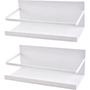 Hangrek voor koelkast - magneet kruidenrek met plank - keukenrek organizer opbergen - wit - 2 stuks