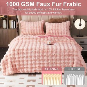 Zachte warme pluche fleecedeken met konijn, dik 1000 g/m², plaids voor bank, grote pluizige veelzijdige deken voor slaapkamer, bank, reizen, kinderen, camping (roze, 100 x 160 cm)