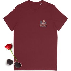 T Shirt Heren en Dames - Brussel Logo Print - Rood (Bordeaux) - Maat S