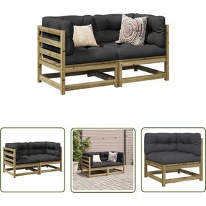 The Living Store Tuin Lounge Set - 70 x 70 x 67 cm - Massief Grenenhout - Antraciet Kussens