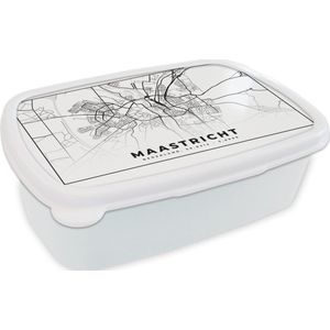 Broodtrommel Wit - Lunchbox - Brooddoos - Stadskaart - Maastricht - Zwart - Wit - 18x12x6 cm - Volwassenen