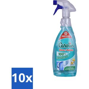 Carolin - Glas- en Ruitenreiniger - Met Natuurlijke Alcohol - 650 ml - Bulkverpakking - 10 stuks