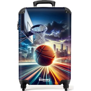 NoBoringSuitcases.com - Kinderkoffer - Gedetailleerde basketbal voor skyline - Past binnen 55x40x20 cm en 55x35x25 cm - Handbagage - Trolley op wieltjes - Reiskoffer met wielen - Rolkoffer - Kindertrolley jongen - Koffer kinderen