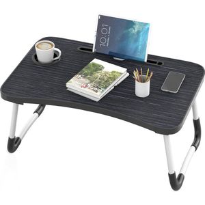Intirilife uitklapbare laptoptafel in zwart met afmetingen 60 x 40 x 28 cm - leestafel ontbijtblad boekenblad voor bed woonkamer thuis kantoor en onderweg