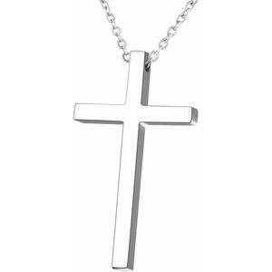 Fako Bijoux® - Ketting Met Kruisje Classic - Kruis - 21x36mm - 50cm - Stainless Steel - RVS - Staal - Zilverkleurig