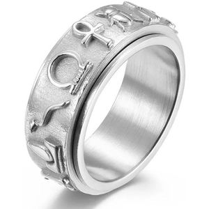 Anxiety Ring - (Egypte) - Stress Ring - Fidget Ring - Anxiety Ring For Finger - Draaibare Ring - Spinning Ring - Zilverkleurig RVS - (18.00 mm / maat 57)