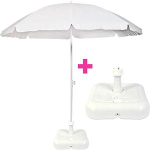 Parasol Ø 200CM Wit + Parasolvoet 10L Plastic - Actievlag.nl