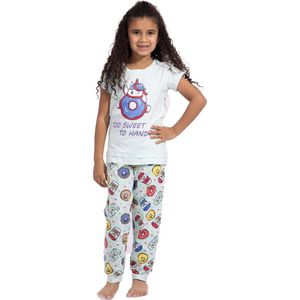 VANILLA -  Sweet meisjes pyjama - Pyjamasets - Tweedelig - Egyptisch katoen - Blauw - PJ525 - 8-9 jaar