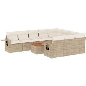 vidaXL Loungeset - Loungesets - Tuinset - Tuinbank - 11-delige Tuinset met kussens poly rattan beige