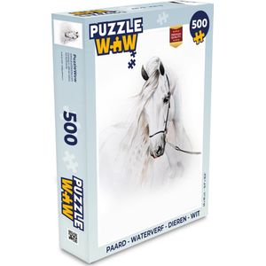 Puzzel Paard - Waterverf - Dieren - Wit - Legpuzzel - Puzzel 500 stukjes