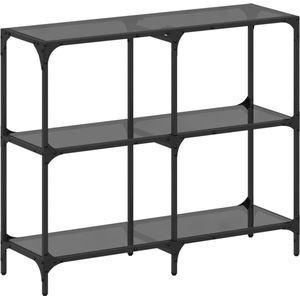 vidaXL Wandtafel - Zwart Glas - 98x30x81 cm - Staal Wandtafel - Salontafel - Entreetafel - Consooltafel - Glasblad