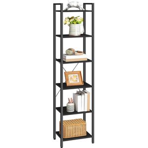IN.HOMEXL - Zents Boekenkast - Moderne Industriële Boekenkast - Vrijstaand 5-Laags Opbergrek - 5 Lagen - Zwart 39 x 30 x 187 cm