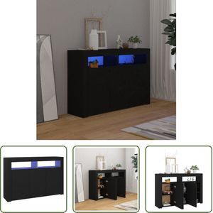 The Living Store Dressoir - LED-verlichting - 115.5 x 30 x 75 cm - Zwart hout