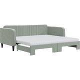 vidaXL - Slaapbank - onderschuifbed - matrassen - 100x200cm - fluweel - lichtgrijs