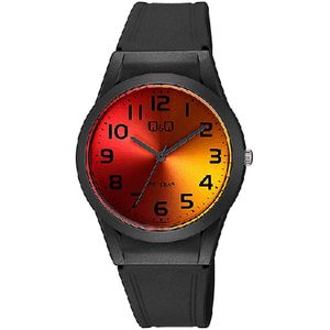 Q&Q V25A-004VY - Horloge - Sport - Analoog - Unisex - Plastic band - Rond - Kunststof - Cijfers - Zwart - Rood - Oranje - 10 ATM