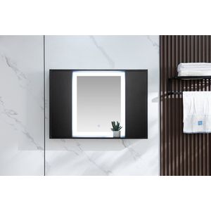 Spiegelkast badkamer mat zwart met 2 deuren, led verlichting 120 (b) x 70 cm (h) 15 cm diep - gemonteerd geleverd