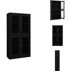 vidaXL Opbergkast - Staal - 90 x 40 x 180 cm - 4 deuren - Verstelbare schappen - Gehard glas - Zwart - Kast