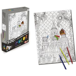 Doodle Legpuzzel ’Kasteel’  Puzzel 500 Stukjes Volwassenen en Kinderen - Zwart/Wit - Inkleuren - Schilder Op Nummer - Hobby Speelgoed - Dieren - Legpuzzels Volwassenen Kinderen - 50*70 CM